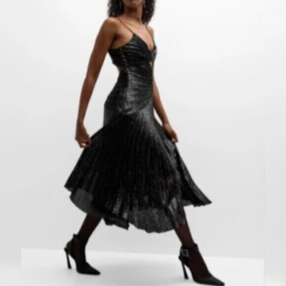 NWT A.L.C Lou Black Sequined Keyhole Midi Cocktail Dress - Picture 3 of 14